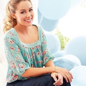 LC Lauren Conrad Green Floral Blouse